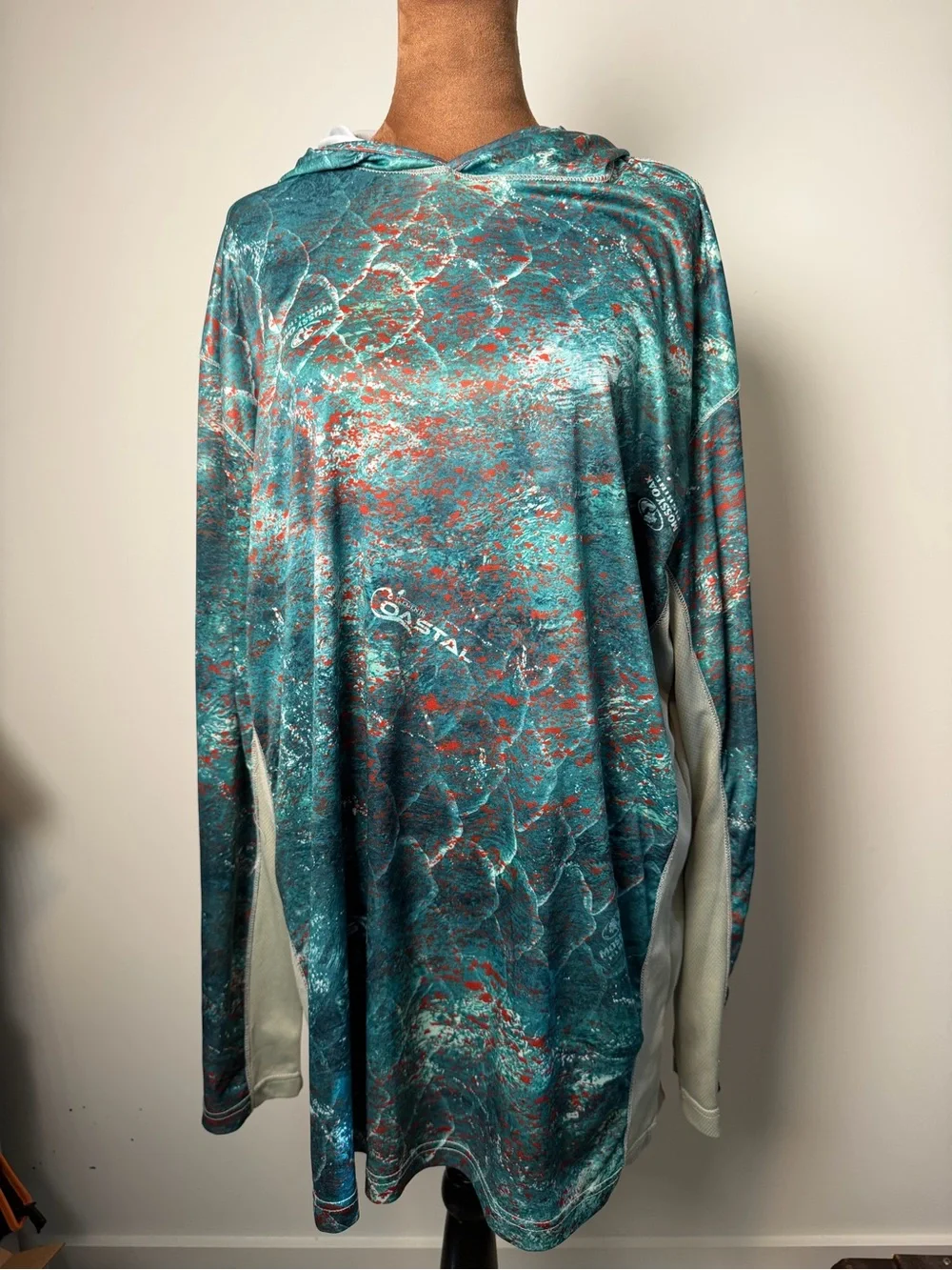 Coastal Performance Hoodie in Teal & Coral by Calcutta
